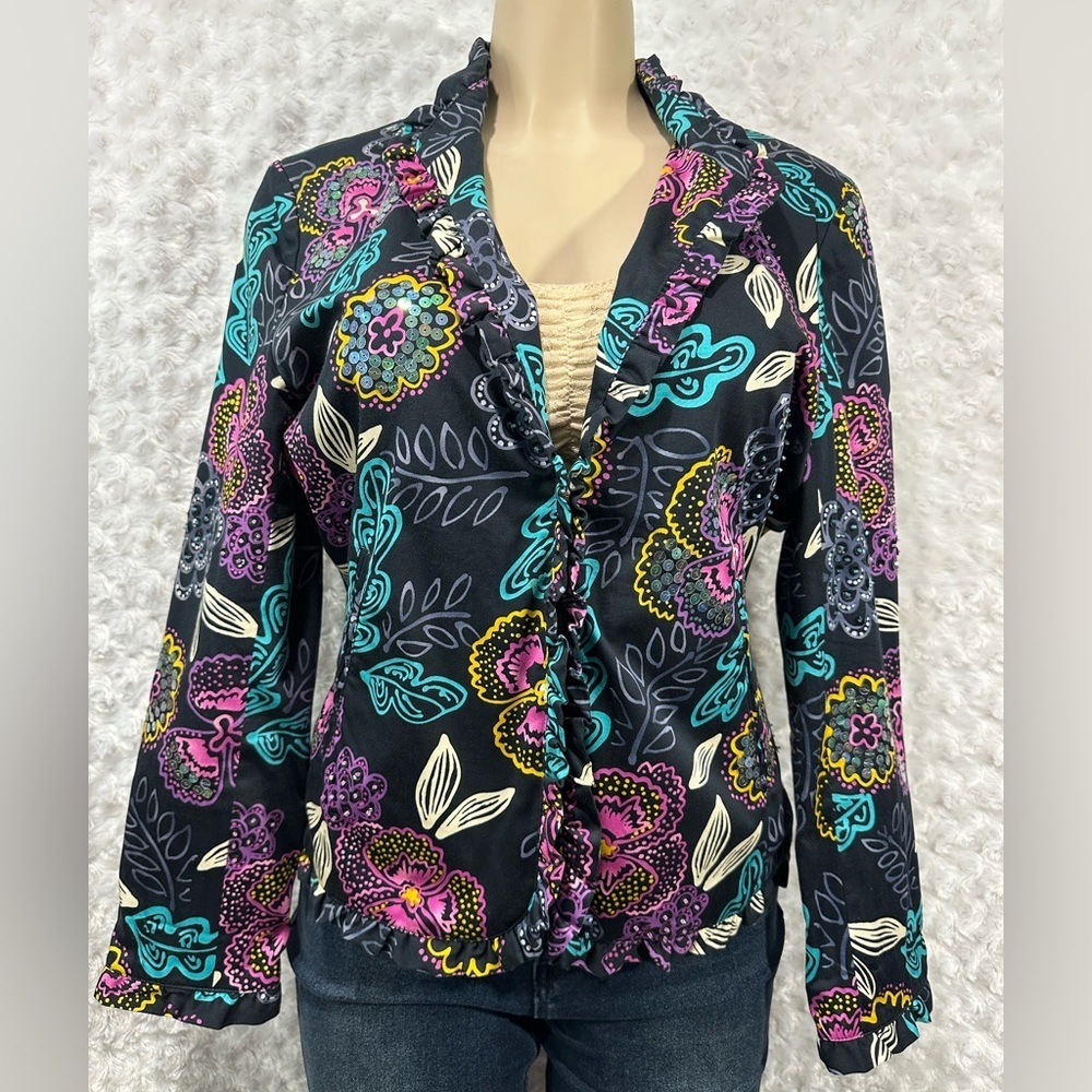 REDD Jeans Women's Sequin Multi Color Floral Print Jacket Blazer